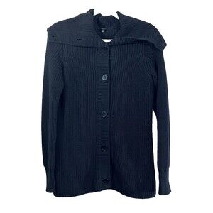 TALBOTS Chunky Sweater Cardigan w Funnel Neck Button Front 100% Cotton Size S